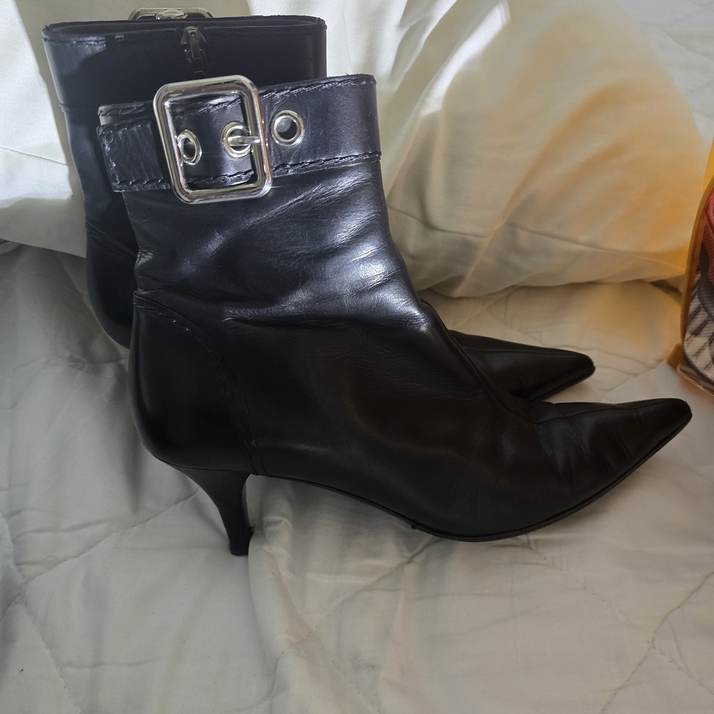 Prada Black Leather Ankle Boots.